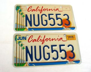 California License Plates Pair Nug553 With Palm Trees,  Ocean
