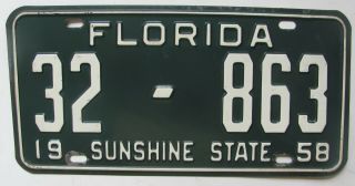1958 Florida Car License Plate