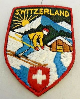 Vintage Skiing Ski Patch Switzerland Souvenir Travel Swiss