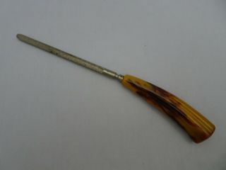 Vtg Butterscotch Swirl Bakelite Handle Honing Steel Rod Knife Sharpener 11.  5 "