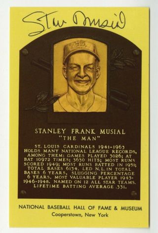 Stan Musial - Mlb Hall Of Fame - Autographed Hall Of Fame Plaque Postcard