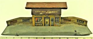Vintage Central Station Litho Tin Model Train Layout Building