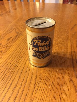 Vintage 1970 Mini Pabst Blue Ribbon Beer Can Coin Still Bank Flat Top Tin Usa