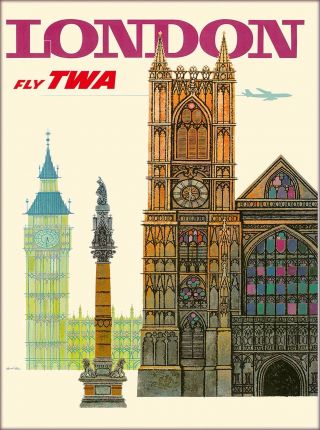 London Big Ben Twa England Great Britain Vintage Travel Advertisement Poster