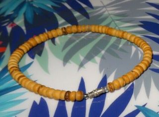 Hawaiian Wood Coco Bead Seed Brown & Tan 8.  5 " Bracelet Anklet Oahu Hawaii Boho