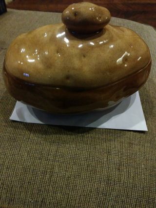 Vintage Ceramic Russet Baked Potato Covered Serving Dish Bowl 10 " Long 1970s Atl