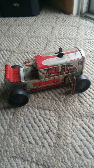 Vintage 1950s Red Tin Litho Marx 5 Bulldozer Caterpillar Tractor Wind Up Toy