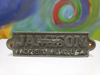 Vintage Jamison Door Advertising Sign Tag Display Hagerstown Maryland Freezer