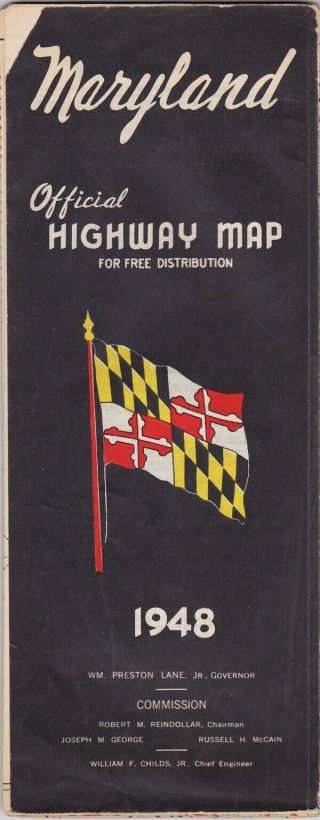 1948 Official State Issue Road Map Of Maryland