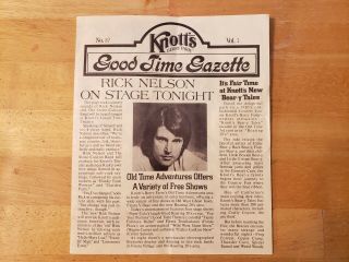 Vintage Knotts Berry Farm Grand Opening Flyer Good Times Gazette Rick Nelson Nr