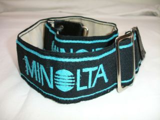 Vintage Minolta Camera Neck Strap 2 " Wide Blue Logo On Black 2833