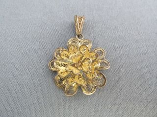 Vintage Veronese Italy Filigree Gold Wash Sterling Blooming Flower Pendant
