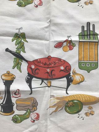 Vintage Mcm Mid Century Modern Fruits & Veggies Printed Tablecloth Fondu