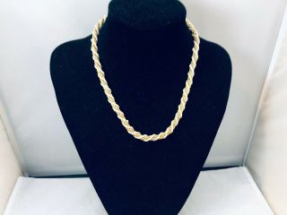 Vtg.  Crown Trifari Seed Faux Pearl & Shiny Gold Tone Twisted Chain Necklace