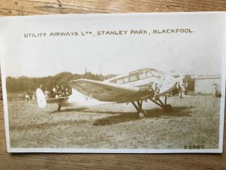 Utility Airways Gal Monospar Blackpool Stanley Park Airfield Postcard