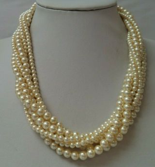 Stunning Vintage Estate Gold Tone Faux Pearl Multi Strand 19 " Necklace 2514r