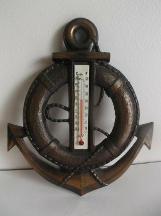 Vintage Metal Thermometer Nautical Anchor