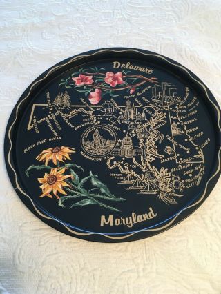 Vintage De/md State Tin Souvenir Tray 11 " State Flower Map