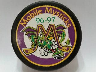 1996 - 97 Mobile Mysticks Echl East Coast Hockey League Game Puck Red Back