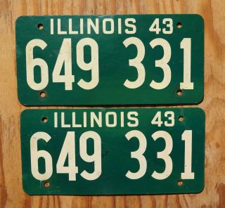 1943 Illinois Passenger License Plate Pair / Set