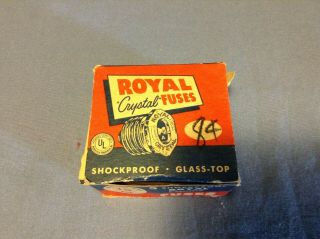 Vintage Box Of 4 Royal Crystal Plug Fuses 15 Amp Shock Proof Glass Top Sz - 25