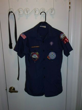 Halloween Costume Vintage Boy Scout Official Youth Shirt Belt Badges Patches Lg