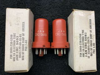 2 Nos Nib Matched Rca Jan Crc 5693 Red Metal Audio Tubes Usa 1960