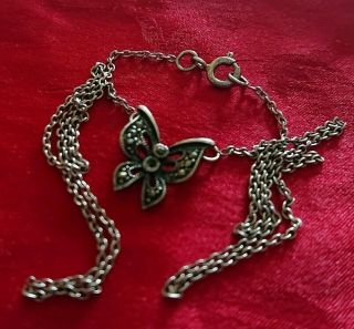 Art Deco Style Vintage Hallmarked Sterling Butterfly Necklace Chain,  3.  6 Grams,