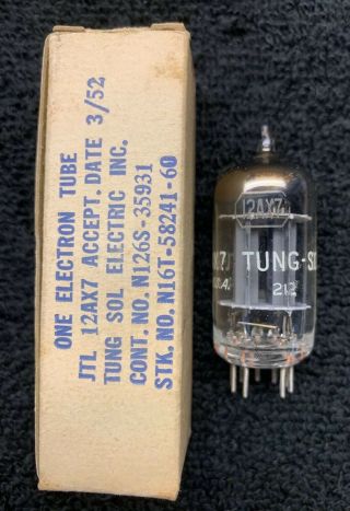 1 Nos Nib Tung - Sol Jtl 12ax7 Long Plate Audio Tube Usa 1952