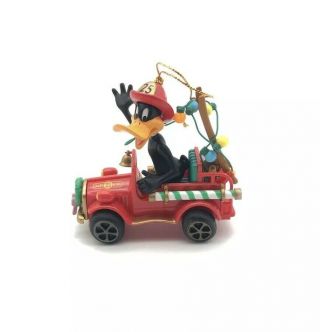 Looney Tunes Daffy Duck In Fire Truck Engine Christmas Ornament Vintage