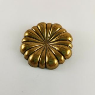 Vintage JERI - LOU Scarf Dress Clip Gold - Tone Hinged Round Scallop Design - Signed 2
