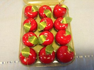 Vintage Set Of 12 Red Apples Christmas Tree Ornaments 2” Tall Gold Hangers