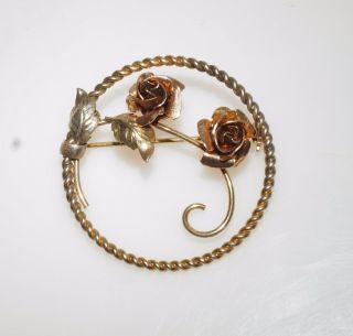 Vintage Signed Regel 1/20 12k Gold Filled Rose Flower Wreath Pin Brooch 1.  5 "