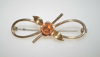 Vintage Signed Krementz Gold Filled Rose Floral Bow Brooch Pin 1 1/2 "