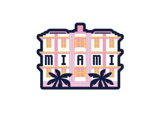 Miami Florida Travel Sticker - Art Deco District,  Palm Trees