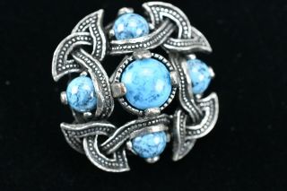 Vintage Pin Brooch With Blue Stones Turquoise Howlite Silver Color Jewelry Bx4