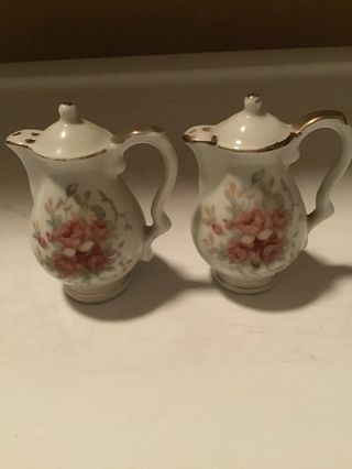 Vintage Mini Floral Teapot Salt And Pepper Shaker Set - Japan