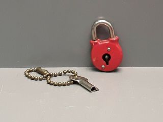 Lucky Lock Small Red Padlock Jewelry Box Lock Novelty Lock Key Japan Vintage
