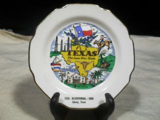 Vintage Texas Souvenir 1756 Bi - Centennial 1956 Collector Plate W/gold Rim 6 1/8