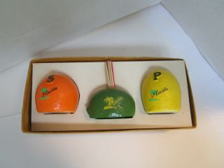 Vintage Florida Salt Pepper Toothpick Souvenir Set Of 3 Orange Lemon Lime Mcm