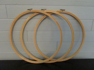 Vtg Wood Embroidery Quilt Hoops Three 14 " Craft Sewing Thread
