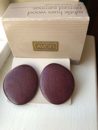 Vintage 1989 Avon Sublte Hues Wood Pierced Earrings Surgical Steel Posts