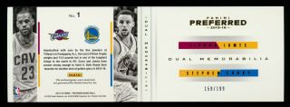 2015 - 16 PREFERRED LEBRON JAMES/STEPHEN CURRY DUAL BOOKLET JUMBO JERSEY PATCH 2