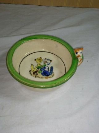 Antique Vtg Hand Painted Porcelain Ceramic Childs/baby Dish Cats Handle Japan