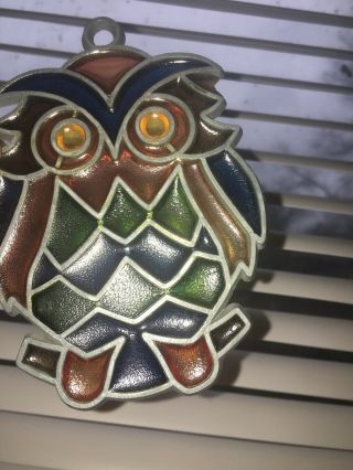 Vintage Hand Crafted Stained Glass Suncatcher Owl 1970’s 4 X 3 Ins Euc