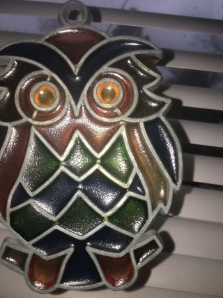 Vintage Hand Crafted Stained Glass Suncatcher Owl 1970’s 4 x 3 ins EUC 2