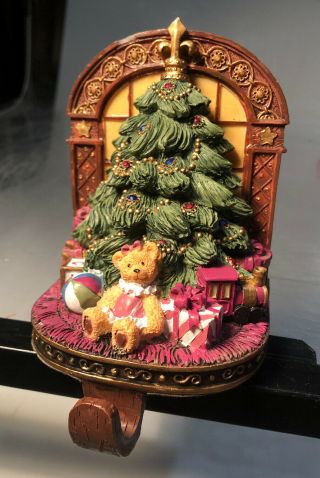 Vintage Stocking Hanger Holder Christmas Tree Toys Teddy Bear Heavy Duty Resin