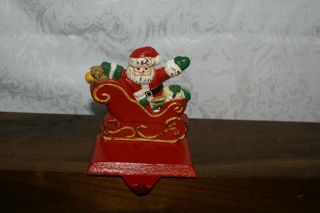 Christmas Stocking Holder Painted Cast Iron Santa Claus Holiday Mantle Vintage E