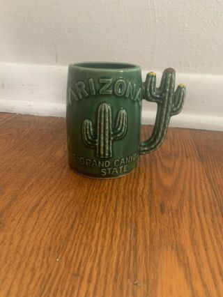 Vintage Arizona Green Cactus Souvenir Mug Grand Canyon State Plant Lover Cacti