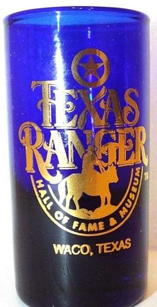 Texas Ranger Hall Of Fame & Museum Blue 3 " Shot Glass Waco,  Texas Euc Fast Ship